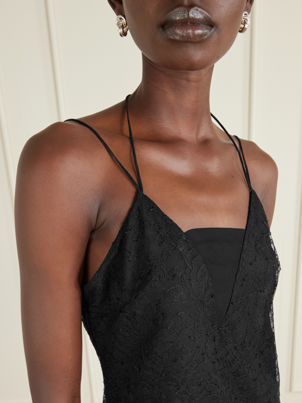 Mariana Layered Lace And Silk-georgette And Camisole - Black