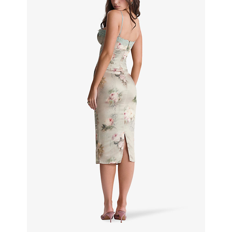 Womens Vintage Floral Venus Floral-print Satin Midi Dress