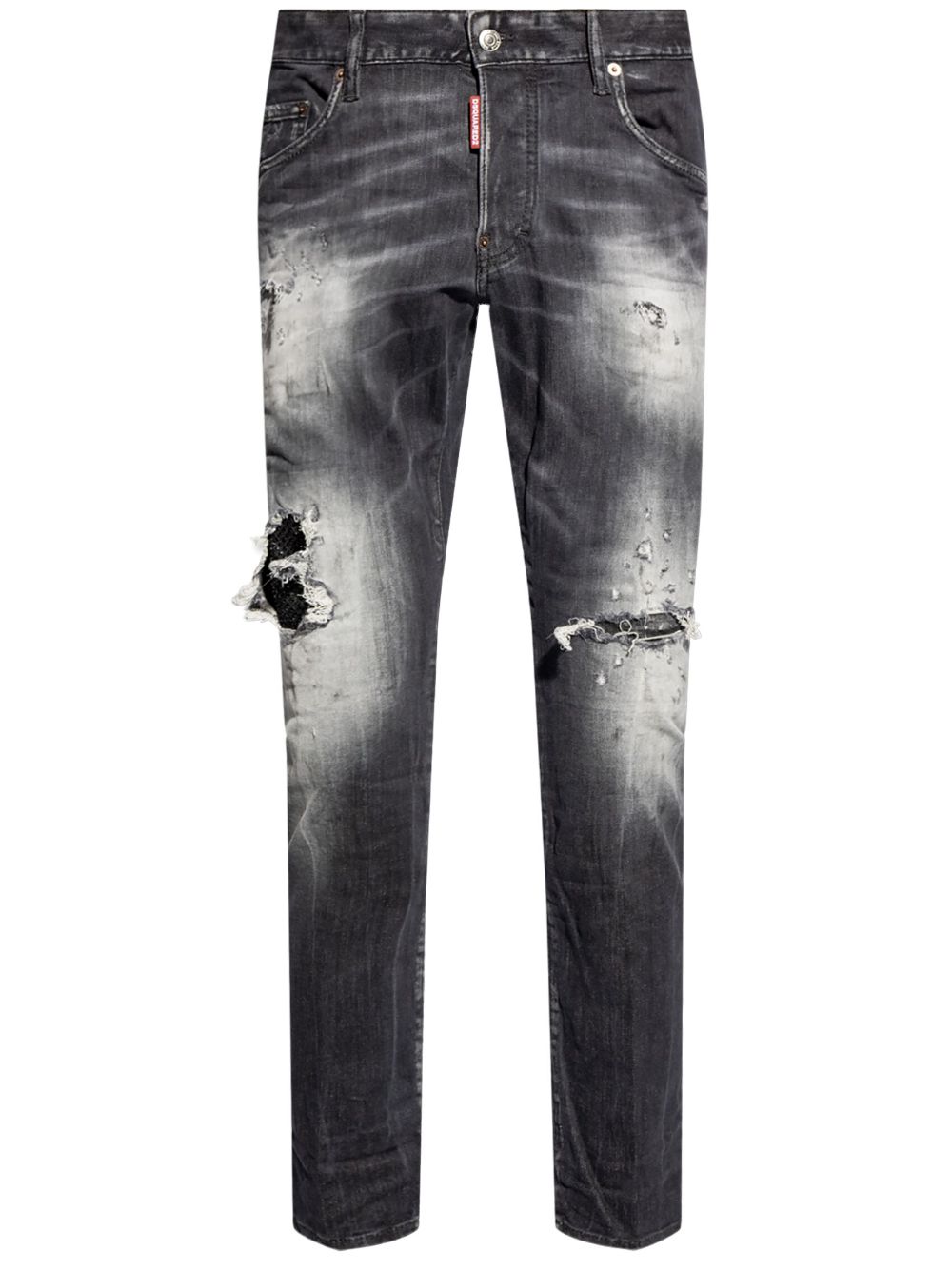 Distressed straight-leg jeans - Black