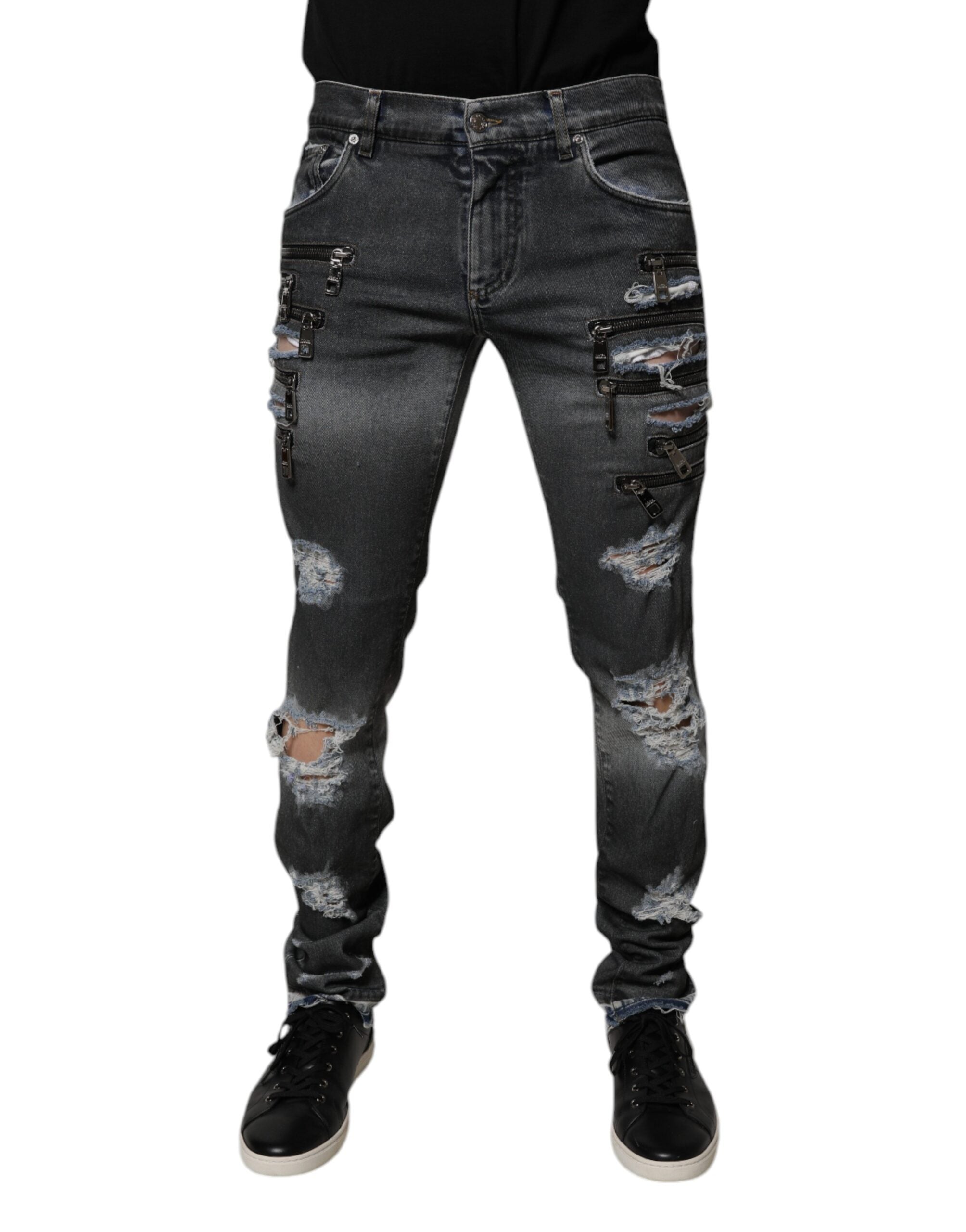 Tattered Denim Jeans — Gray