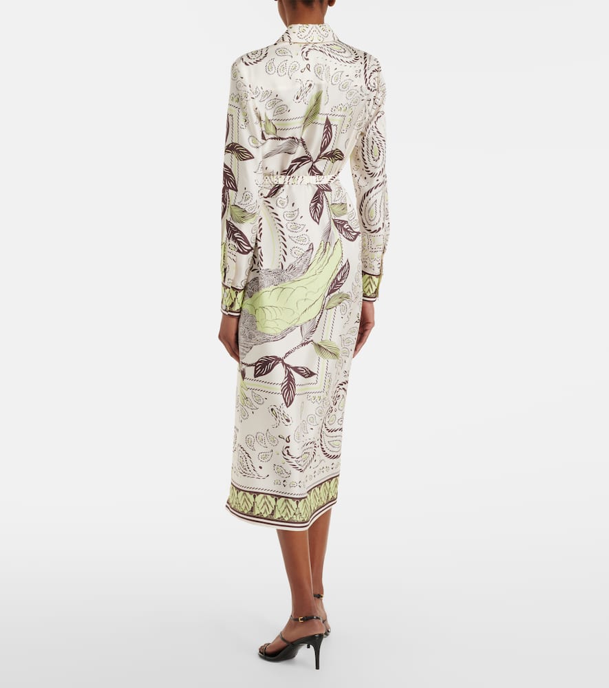 Belted printed silk midi dress