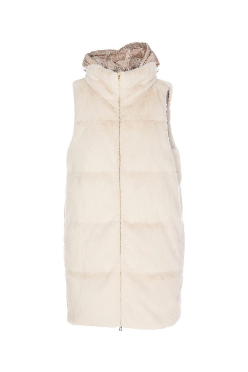 Faux Fur Hooded Gilet — Beige