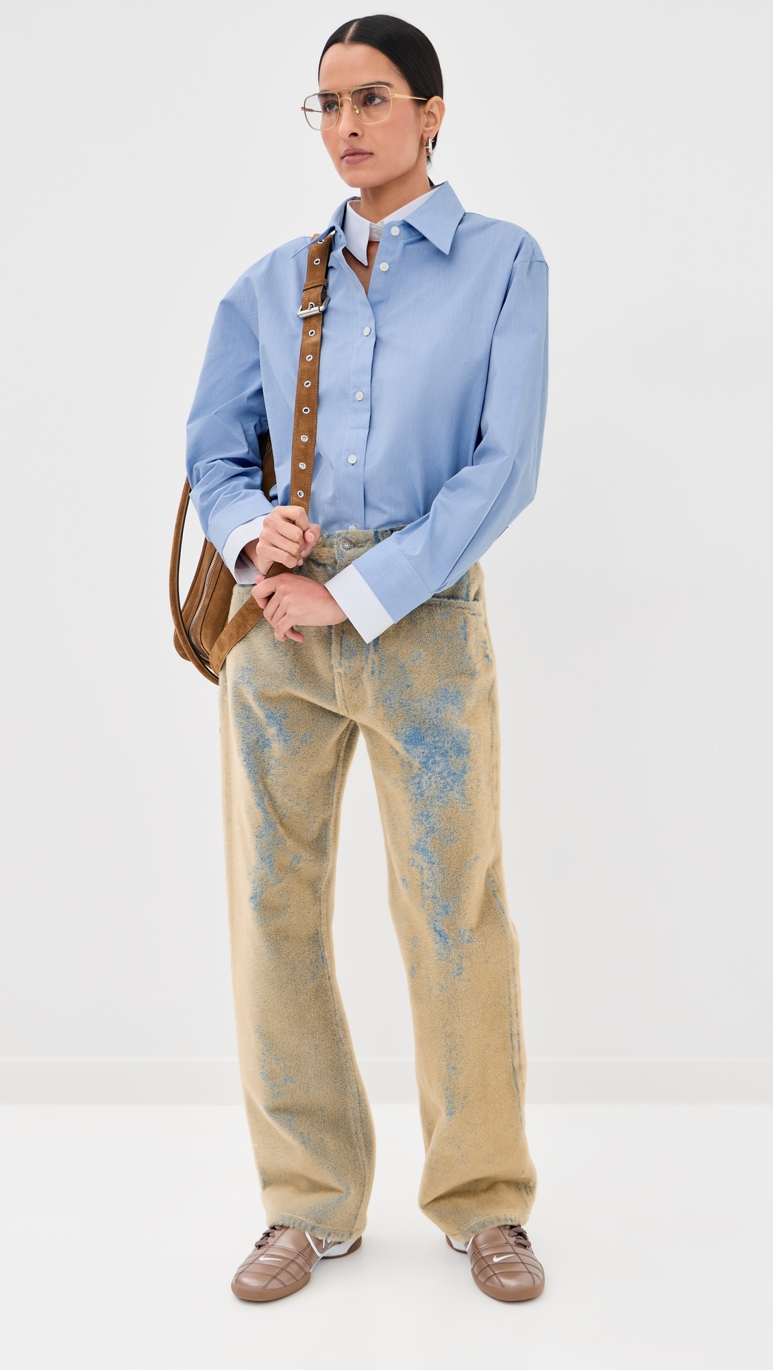 Button Down Top Light Blue/White