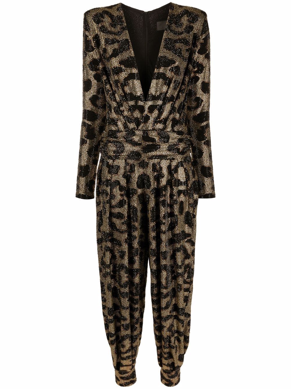 Gem-embellished leopard-print jumpsuit - Neutrals
