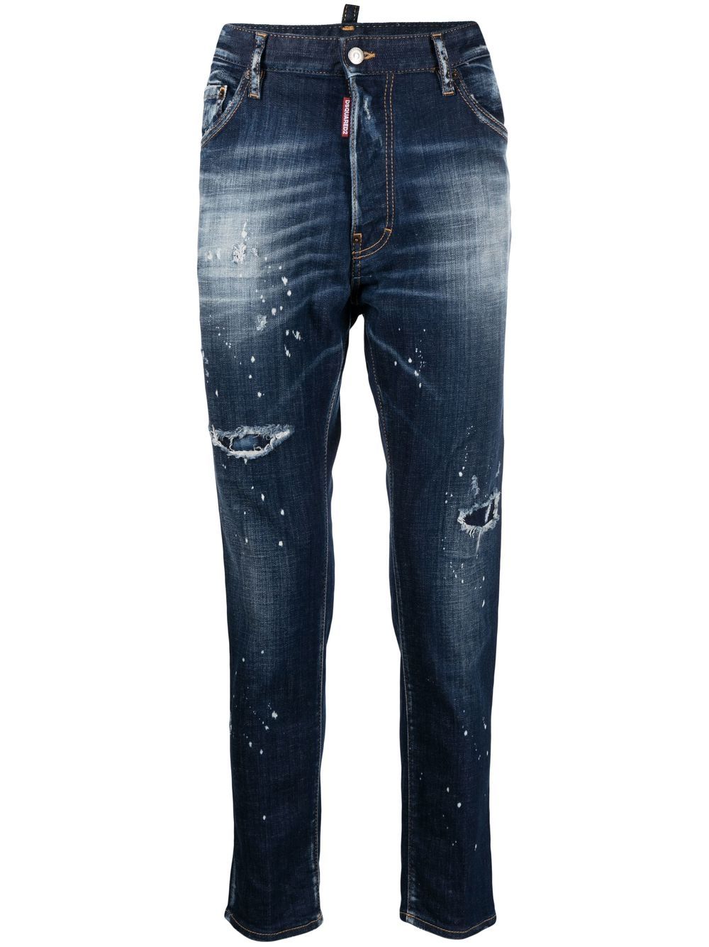 Paint-splatter ripped skinny jeans - Blue