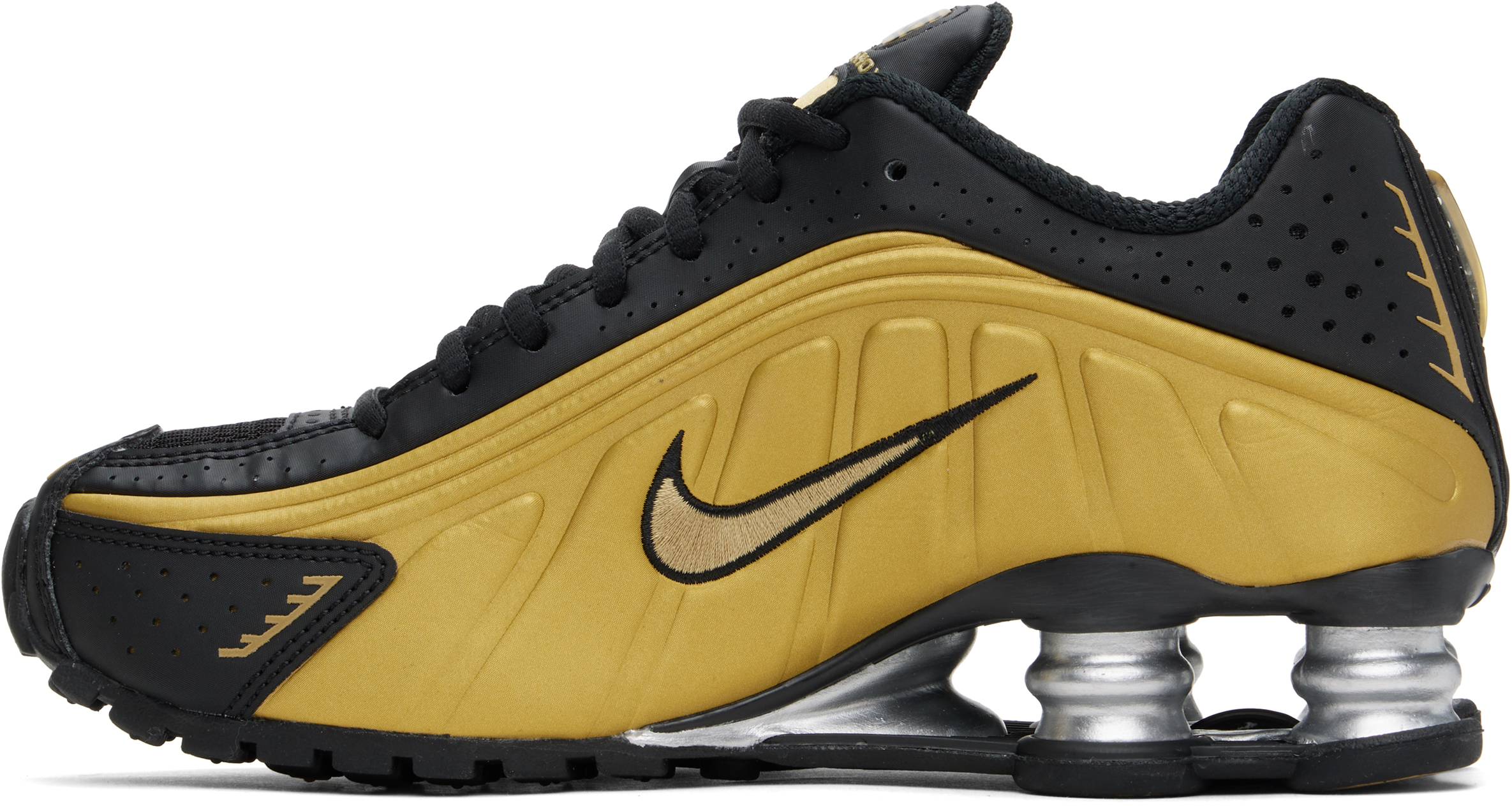 Black & Gold Shox R4 Sneakers