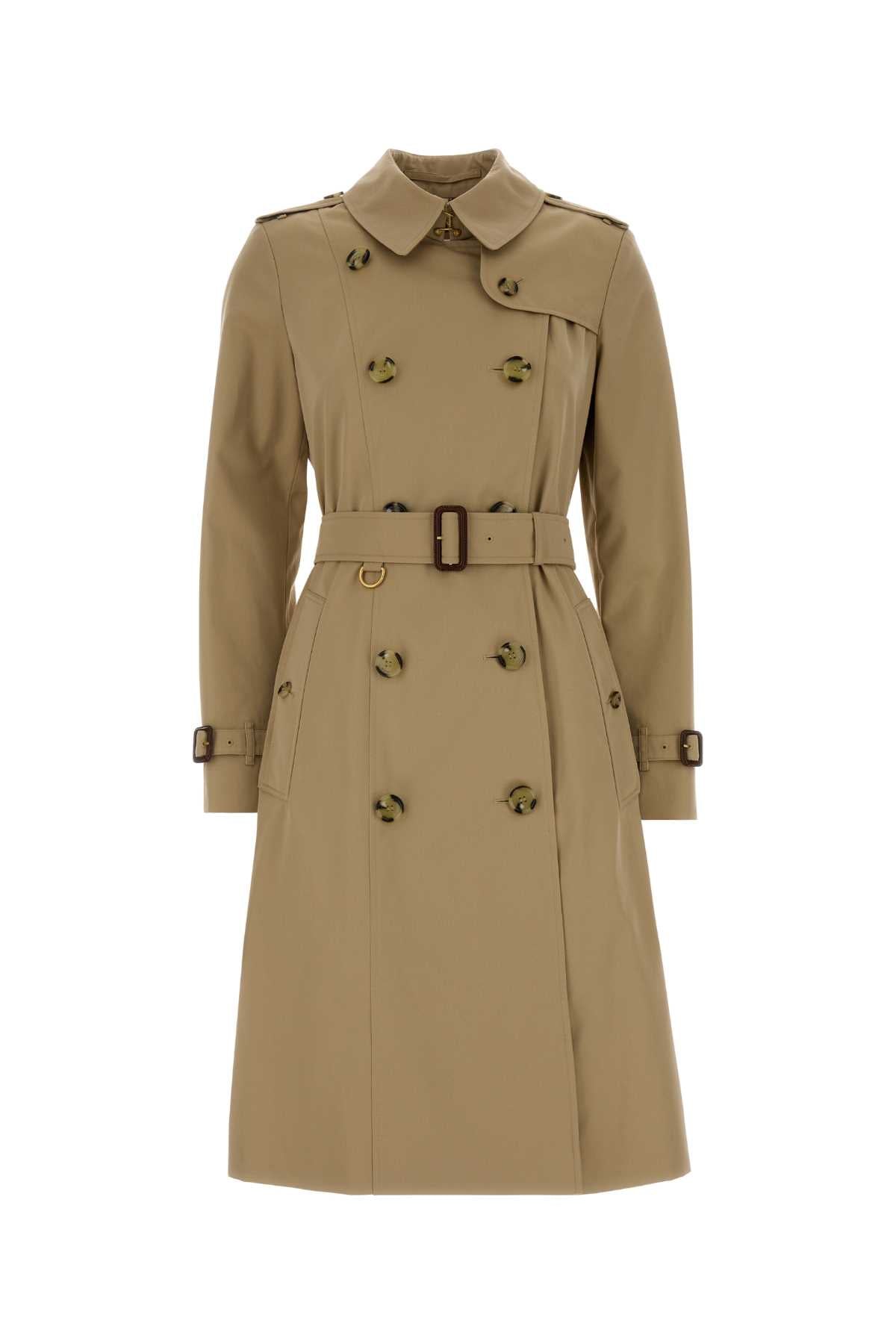 Double-Breasted Cotton Twill Trench Coat — Beige