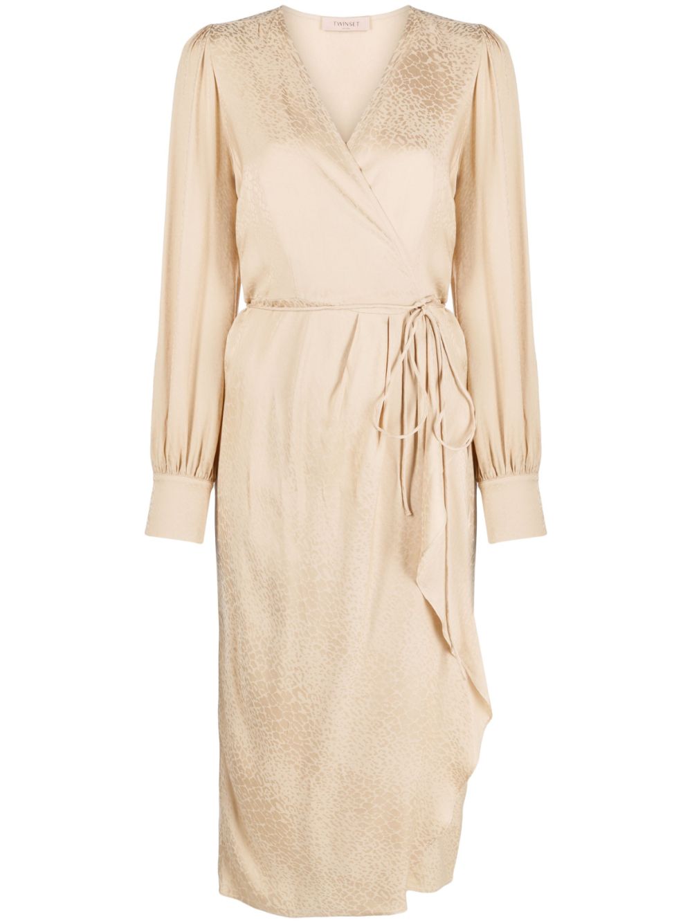 Wraparound draped-detail midi dress - Neutrals