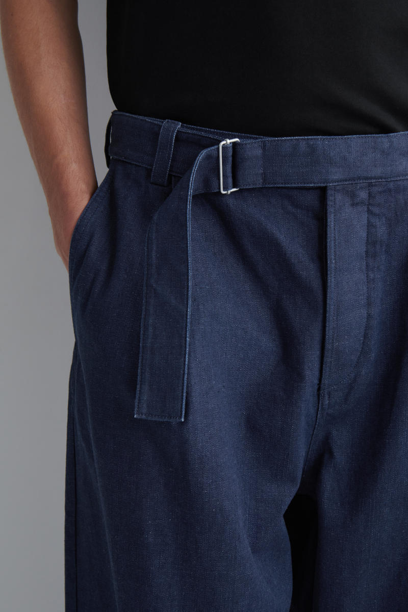 Belted Denim Relaxed-Fit Barrel-Leg Pants