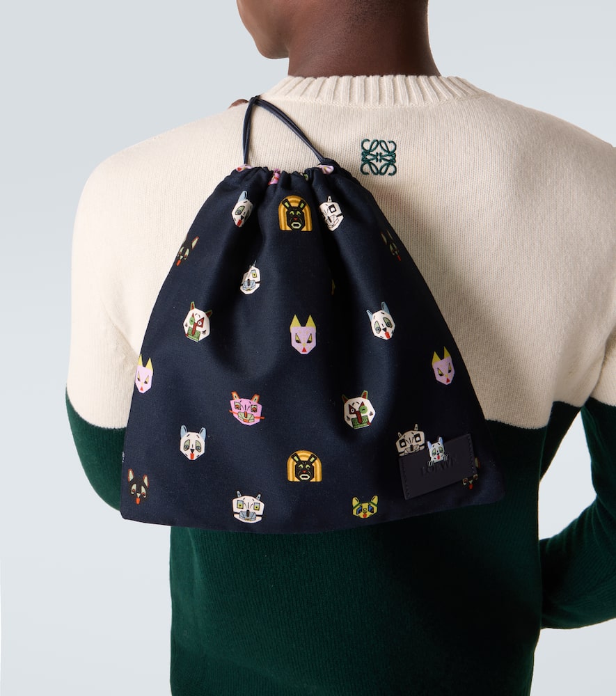 X Louis Wain leather-trimmed cotton pouch