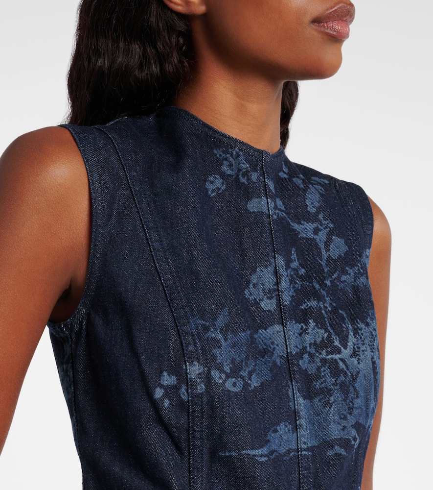 Embroidered cotton denim pencil dress