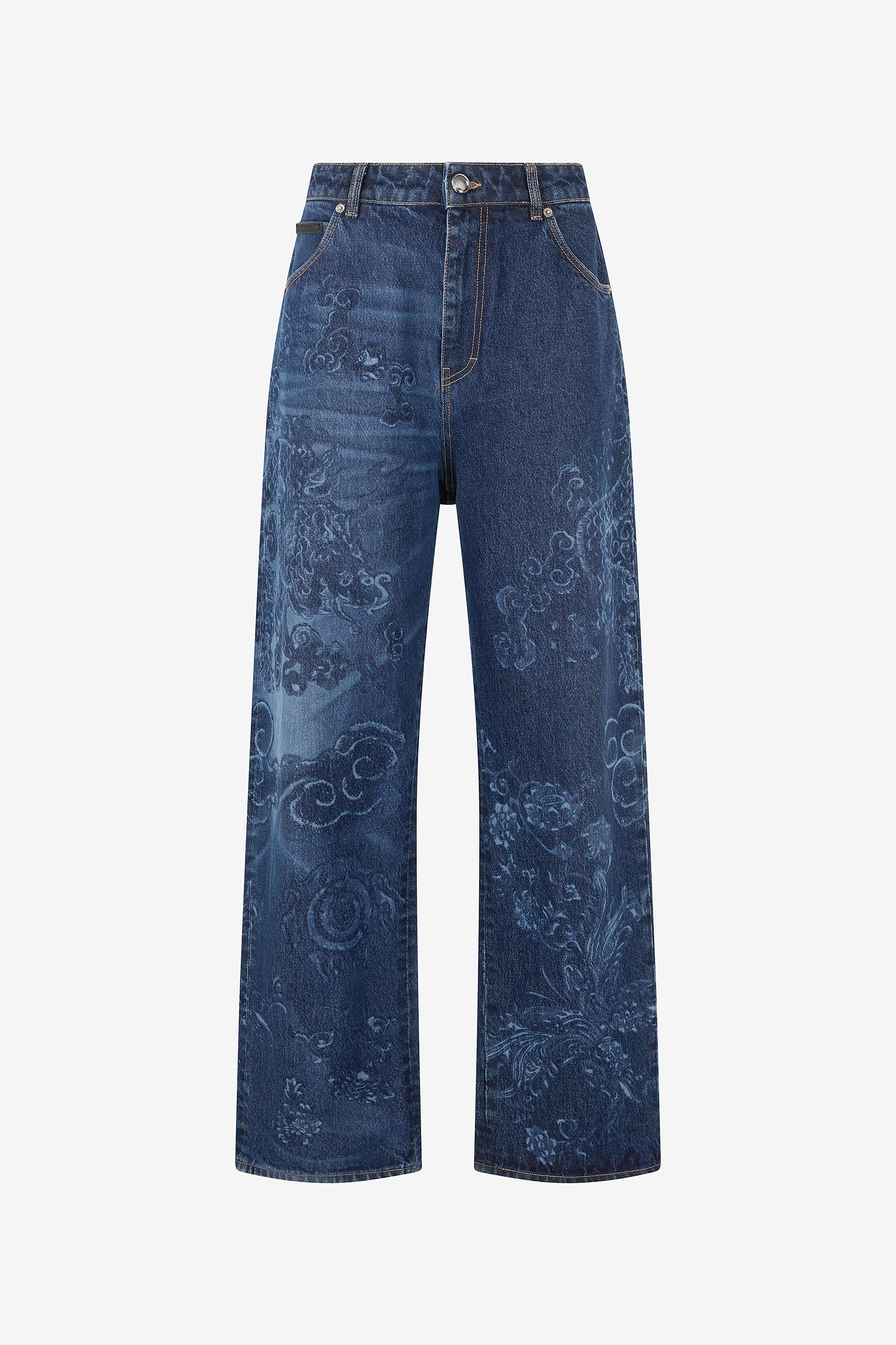Jeans With Dragon And Floral Pattern