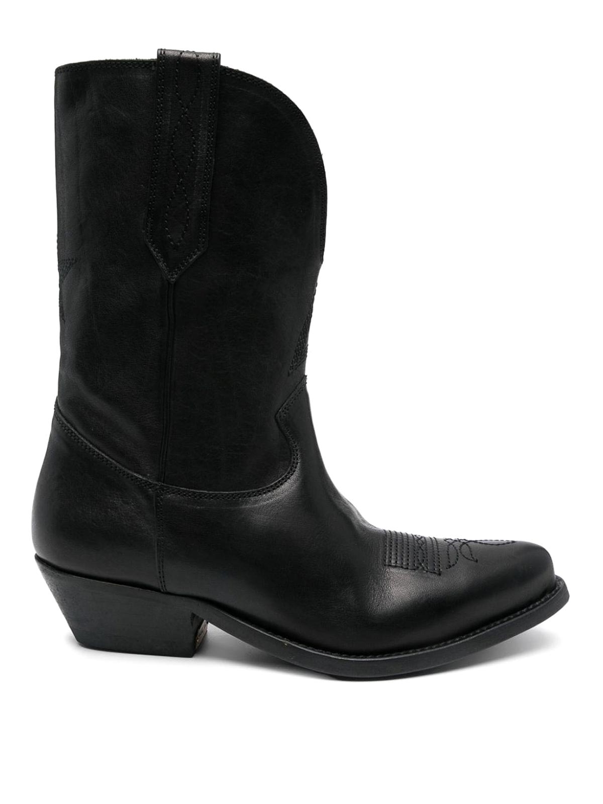 Wish Star Texan Ankle Boots In Black Leather