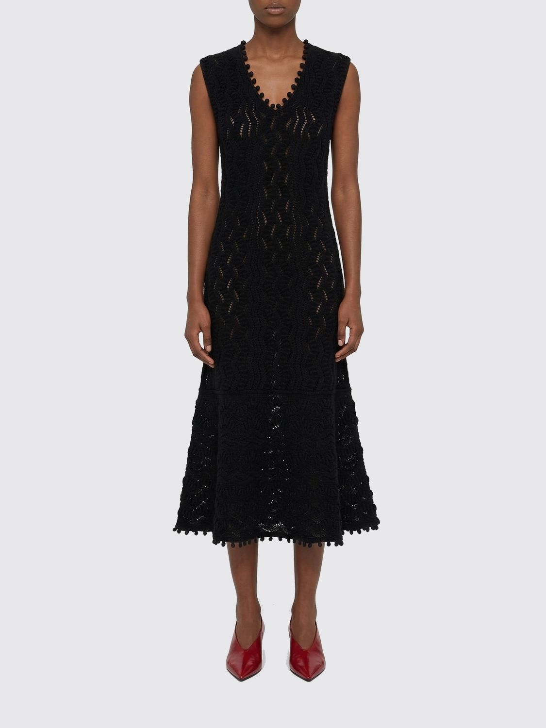 Sleeveless Fine Crochet Knit V Neck Dress