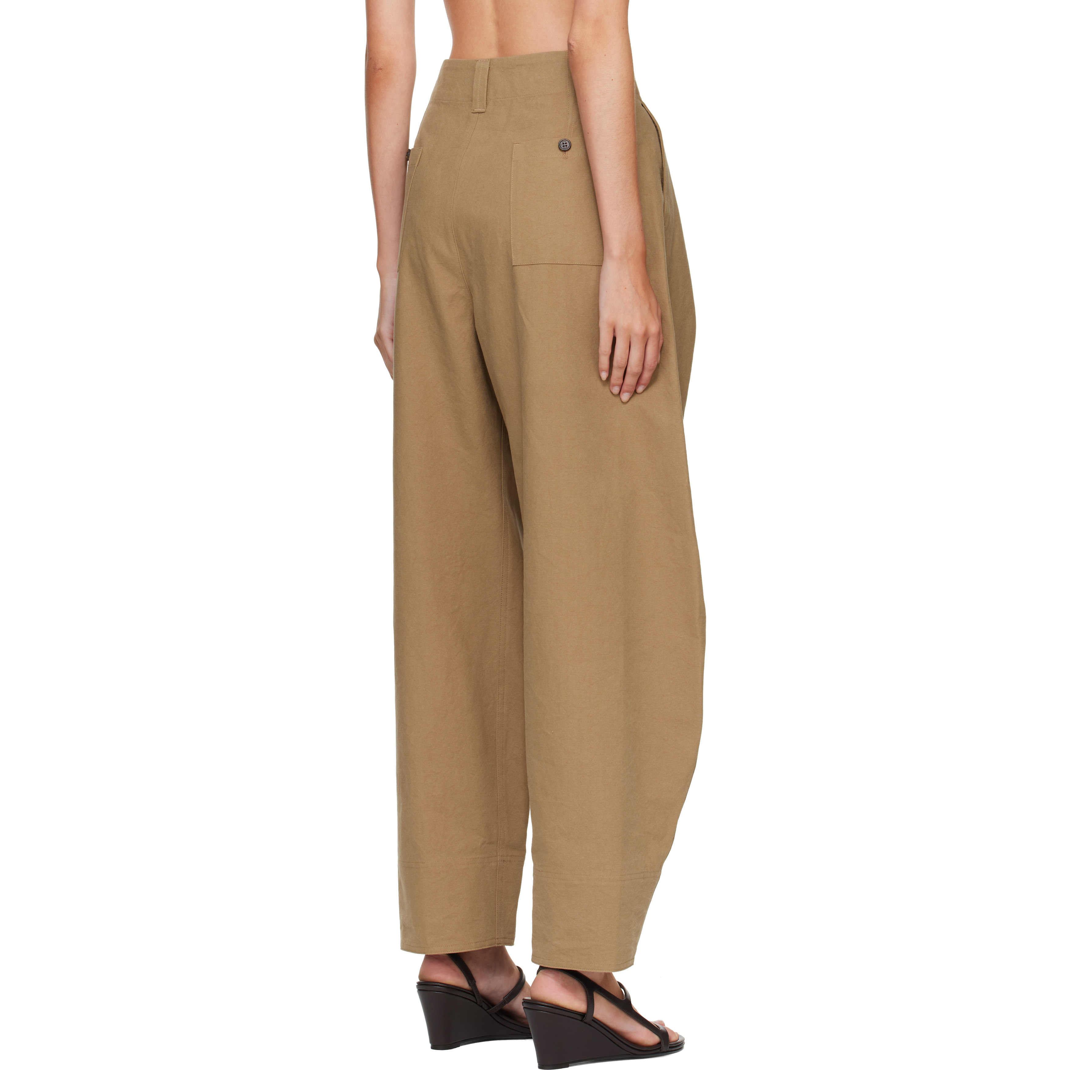 Beige Milo Pintuck Cotton Trousers