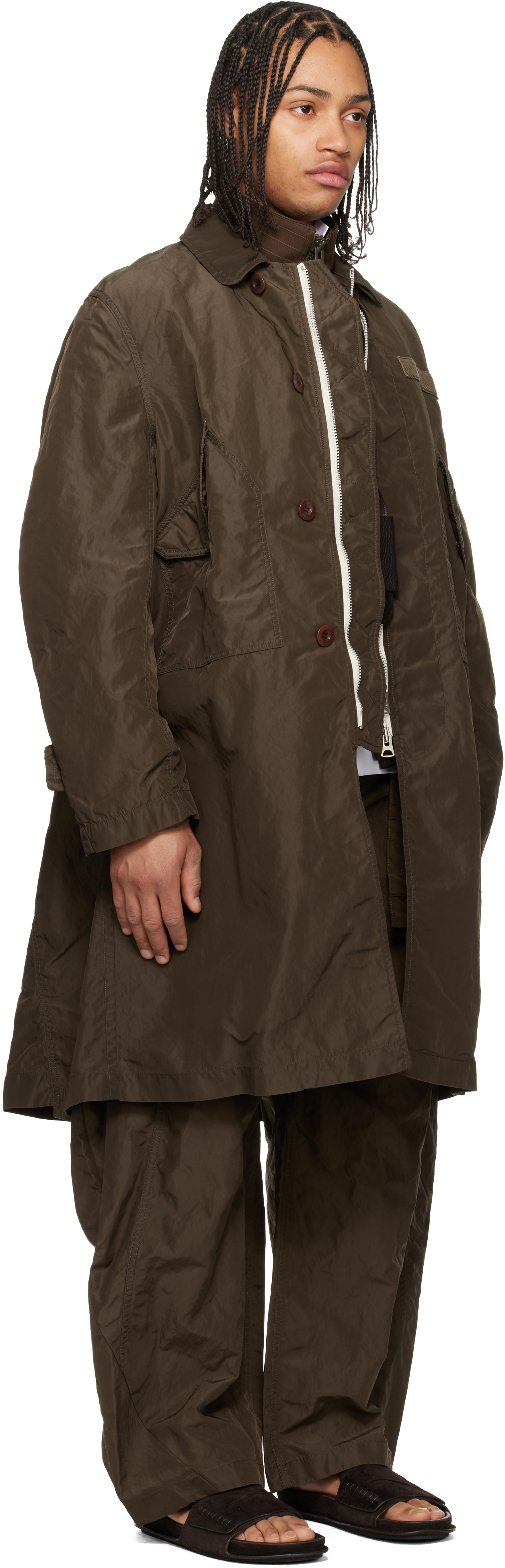 Khaki Treated Nylon Twill Coat