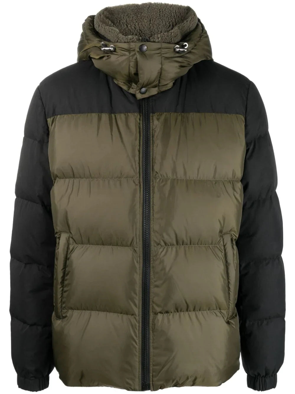 Colour-Block Removable Hood Down Jacket — Sage