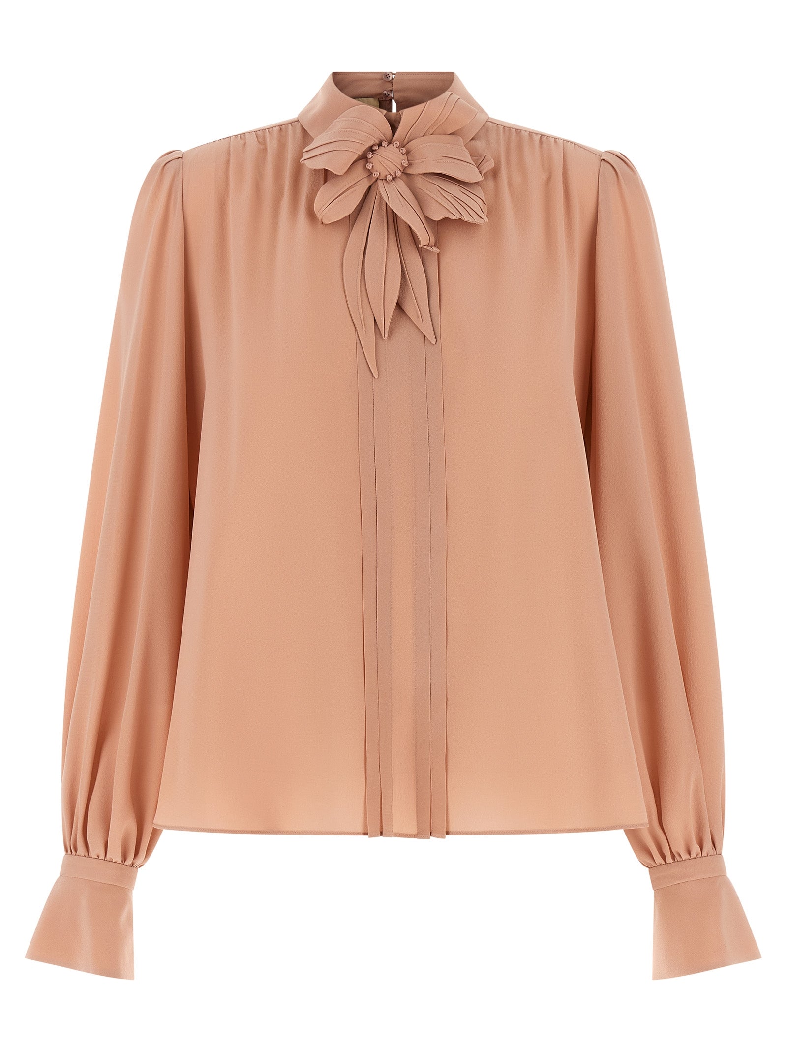 Bow-Neck Silk Blouse — Pink