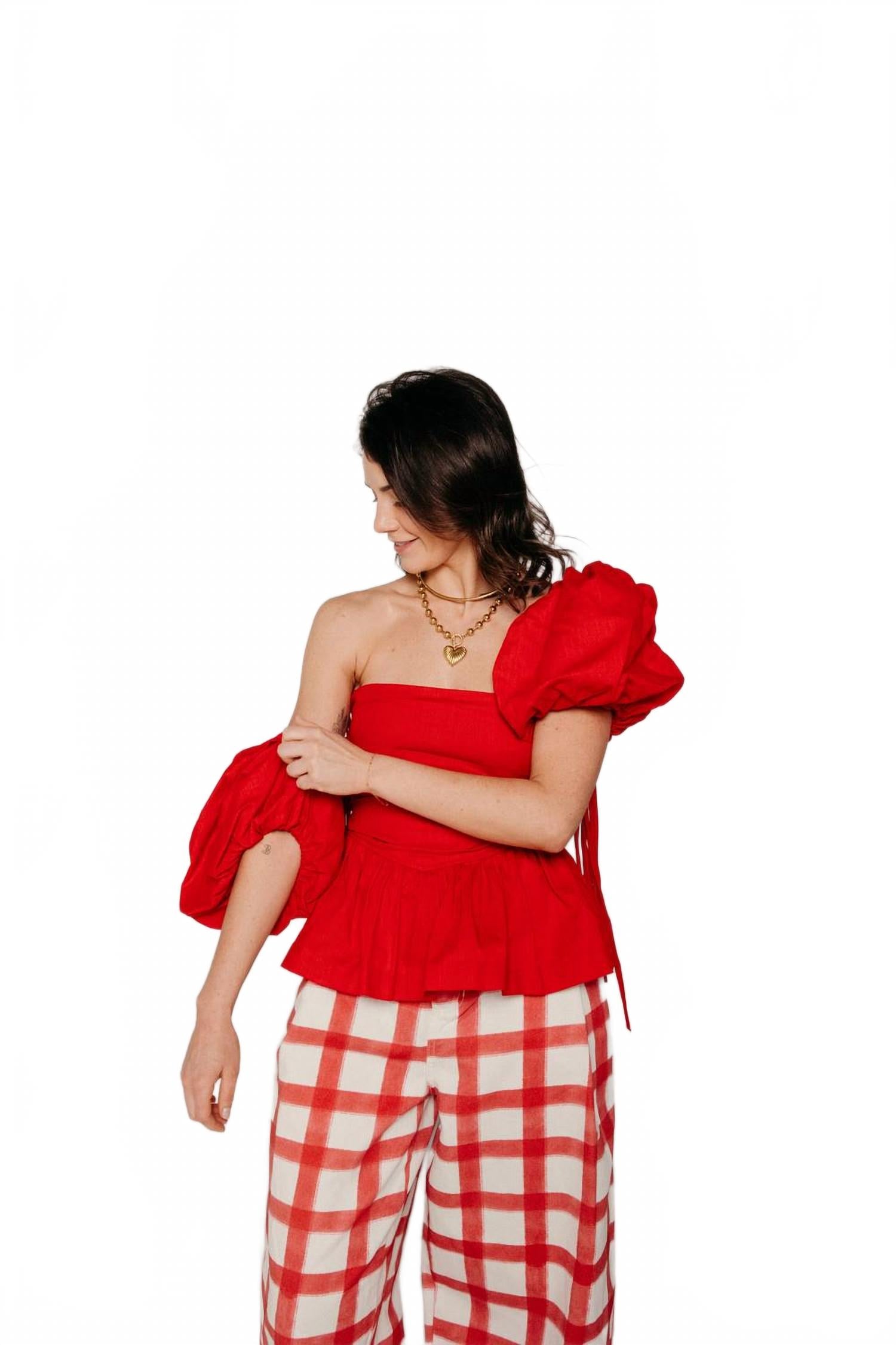Jacinta Peplum Sleevess Top In Cherry