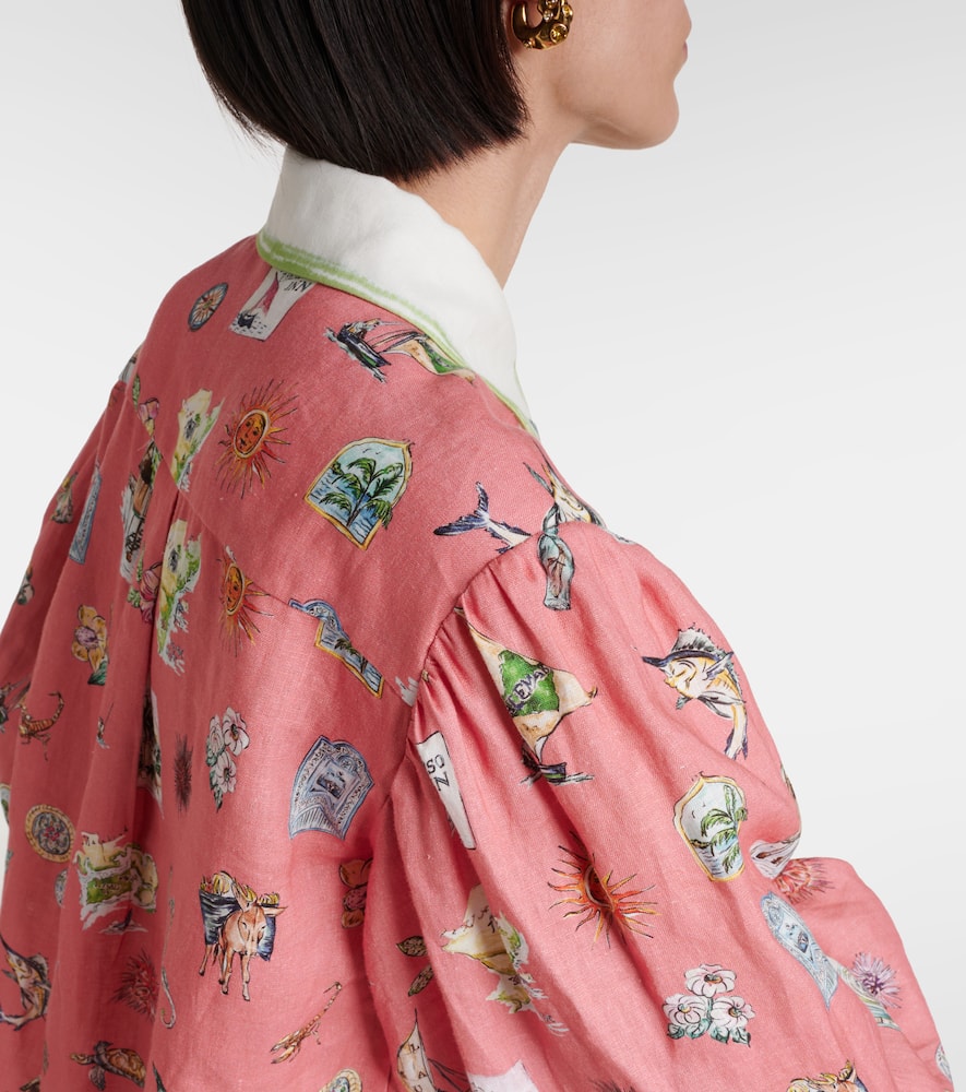 Alémais Puff-sleeve printed linen shirt