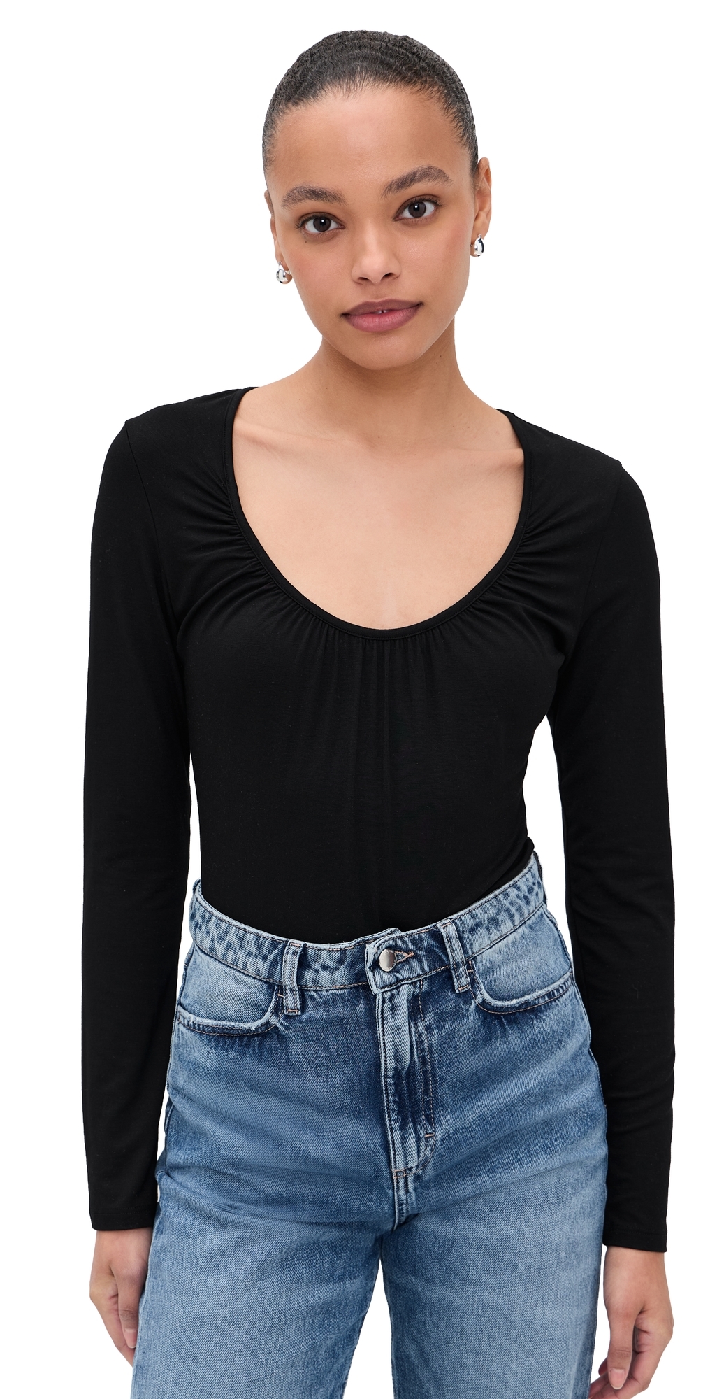 Cassandra Long Sleeve Ruched Bodysuit Black