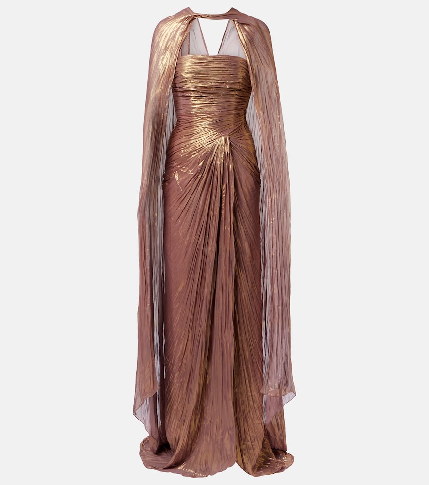 Pleated taffeta bustier gown and cape set