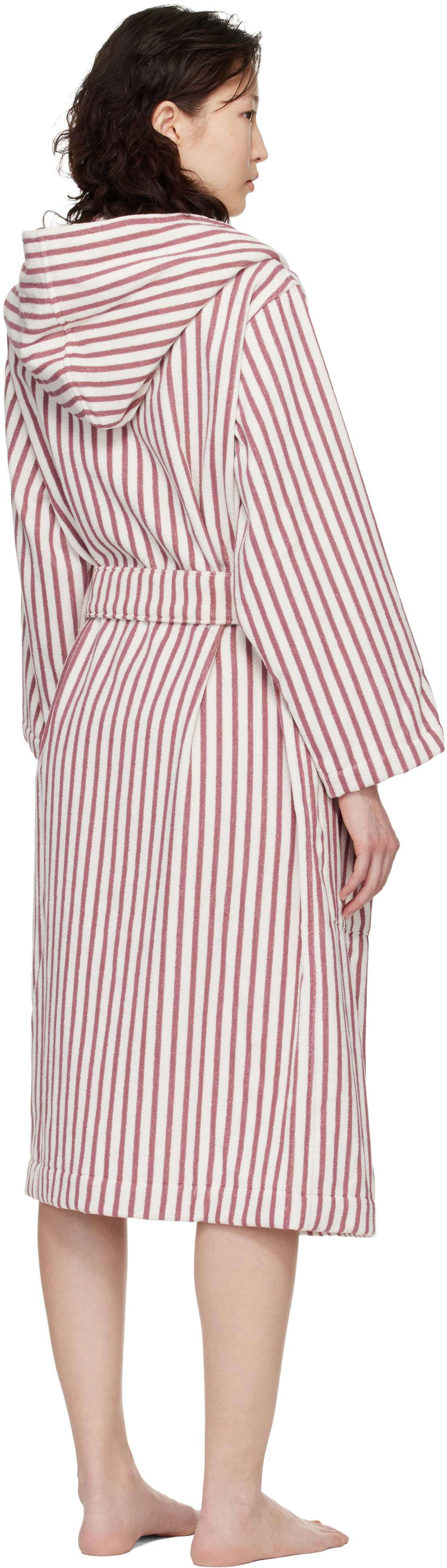White & Red Terry Hooded Bathrobe
