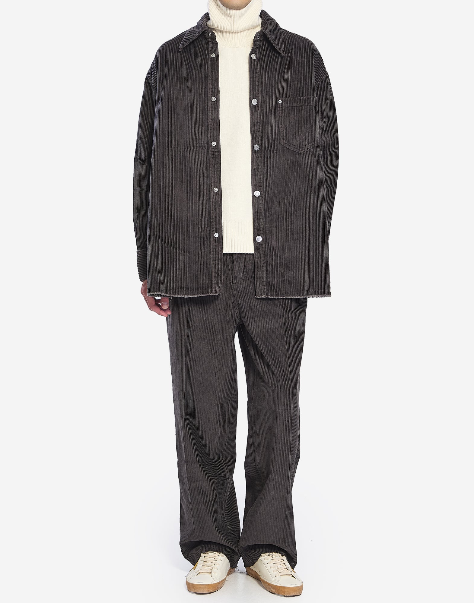 Logo Patch Corduroy Overshirt — Gray