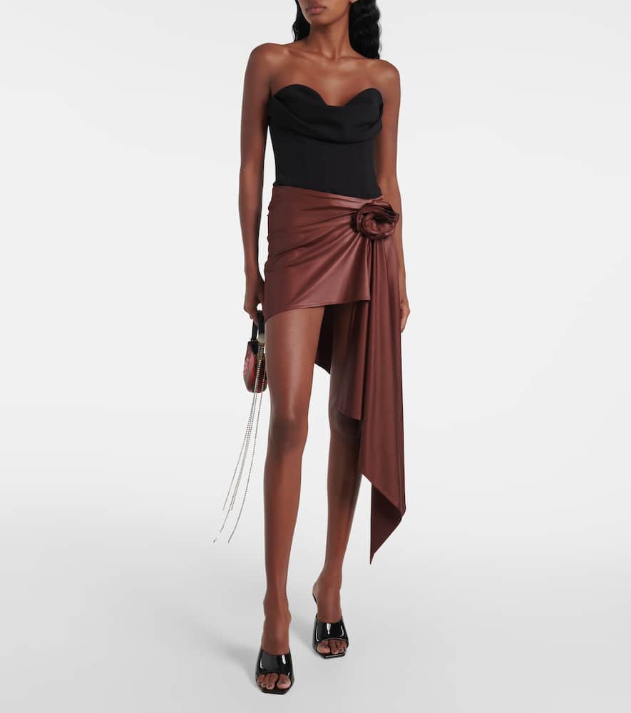 Floral-appliqué satin miniskirt
