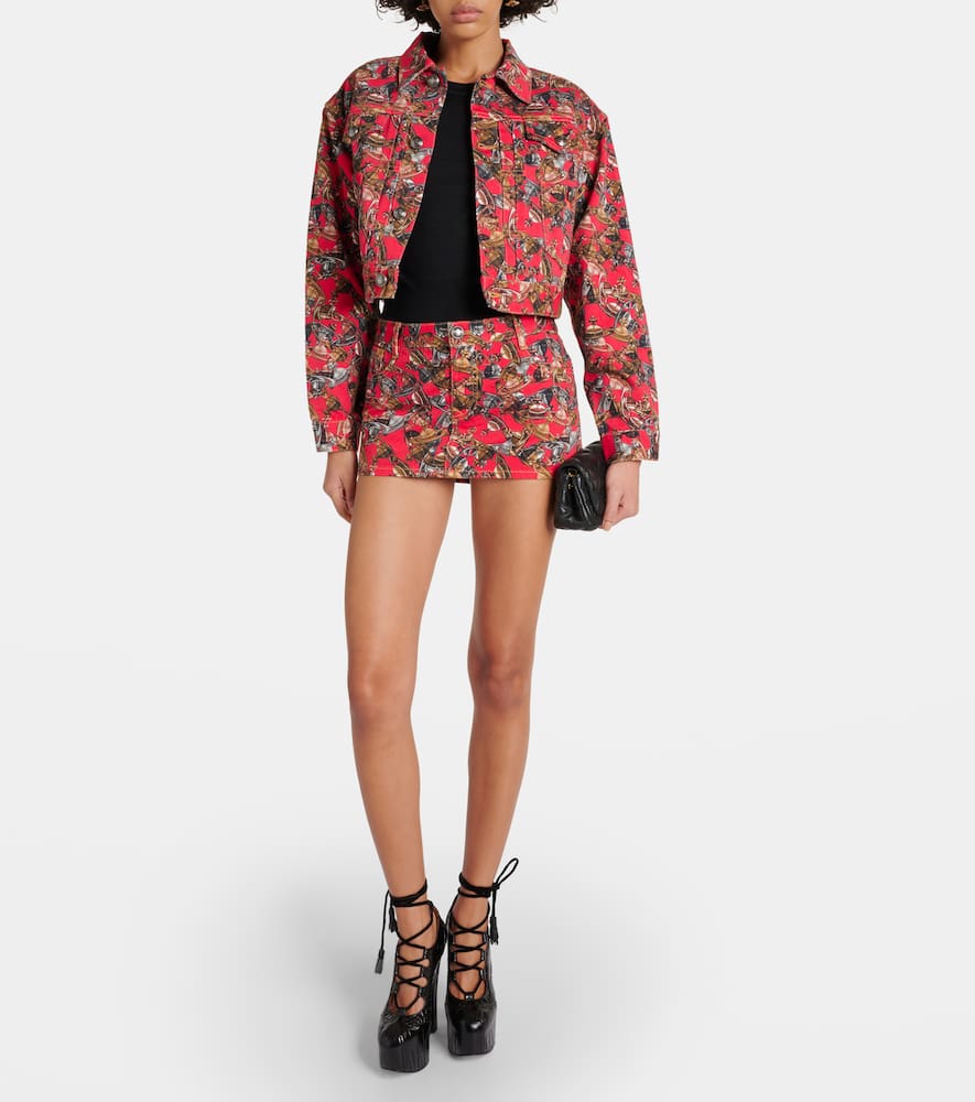 Printed cropped denim jacket