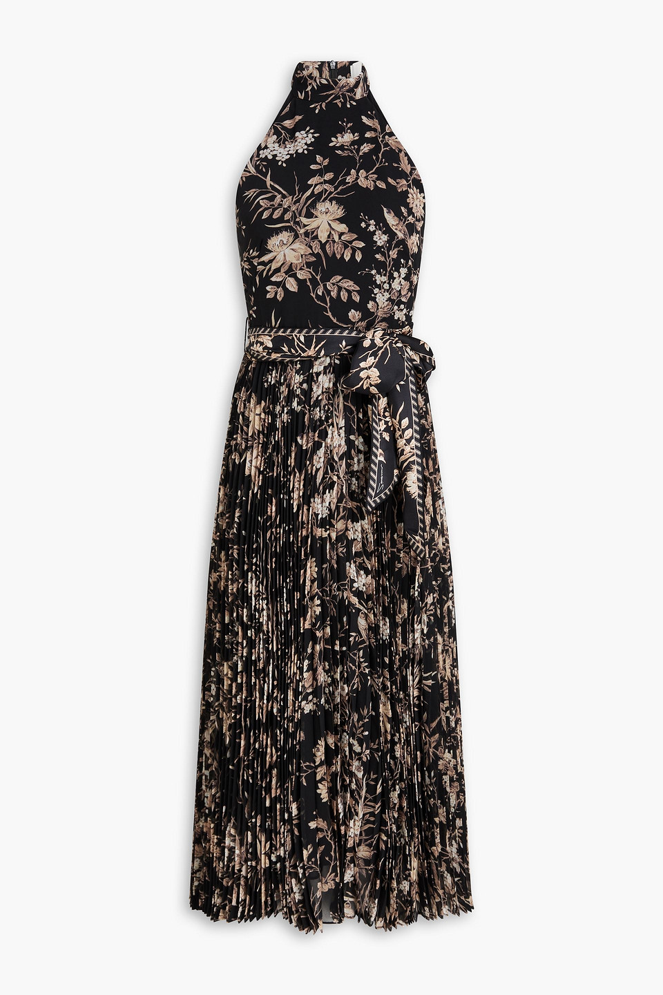 Pleated floral-print georgette midi dress - Black - 4