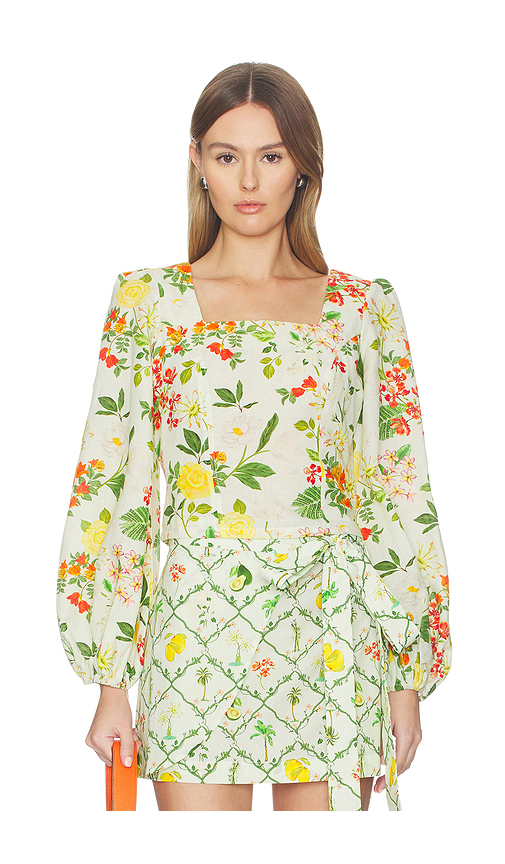 Verandah Square Neck Crop Blouse in Ivory Mixed Floral. L also in S, XS