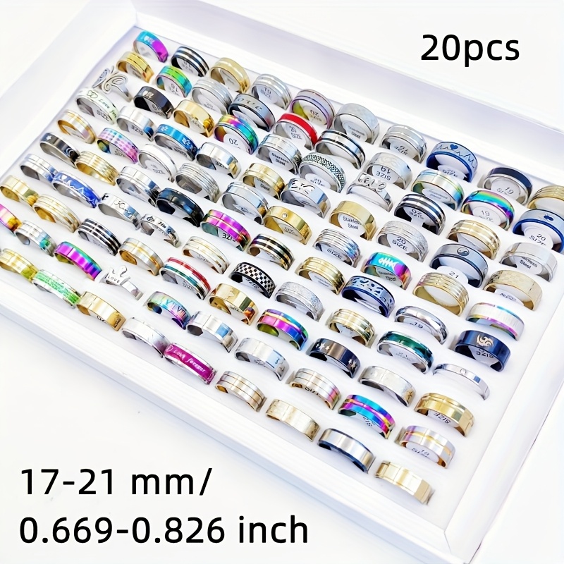 TEMU 20pcs Stainless Steel Stripe Rings - Heart & , For - Ideal For Parties & Gift