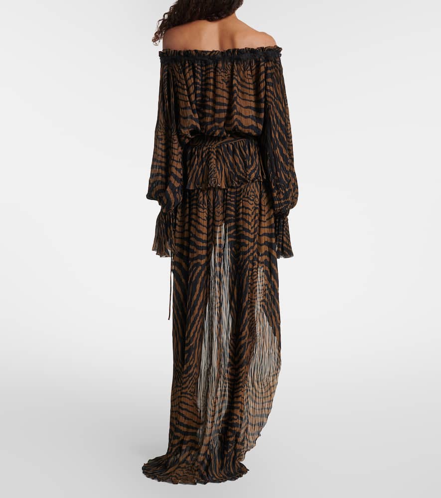 Asymmetric ruffled printed miniskirt