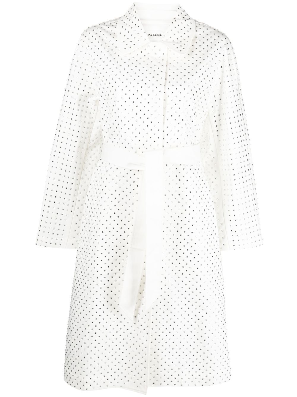 Rhinestone-embellished cotton trench coat - White