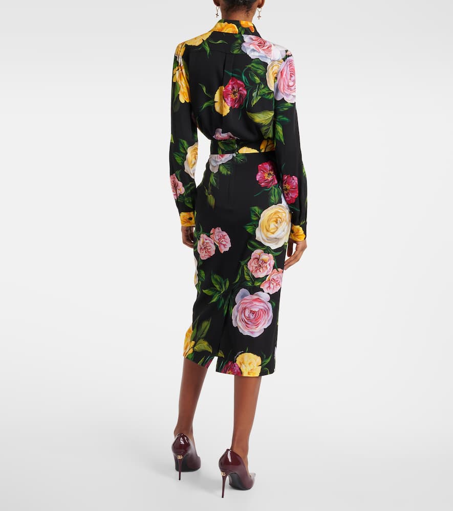 Floral silk-blend charmeuse midi skirt