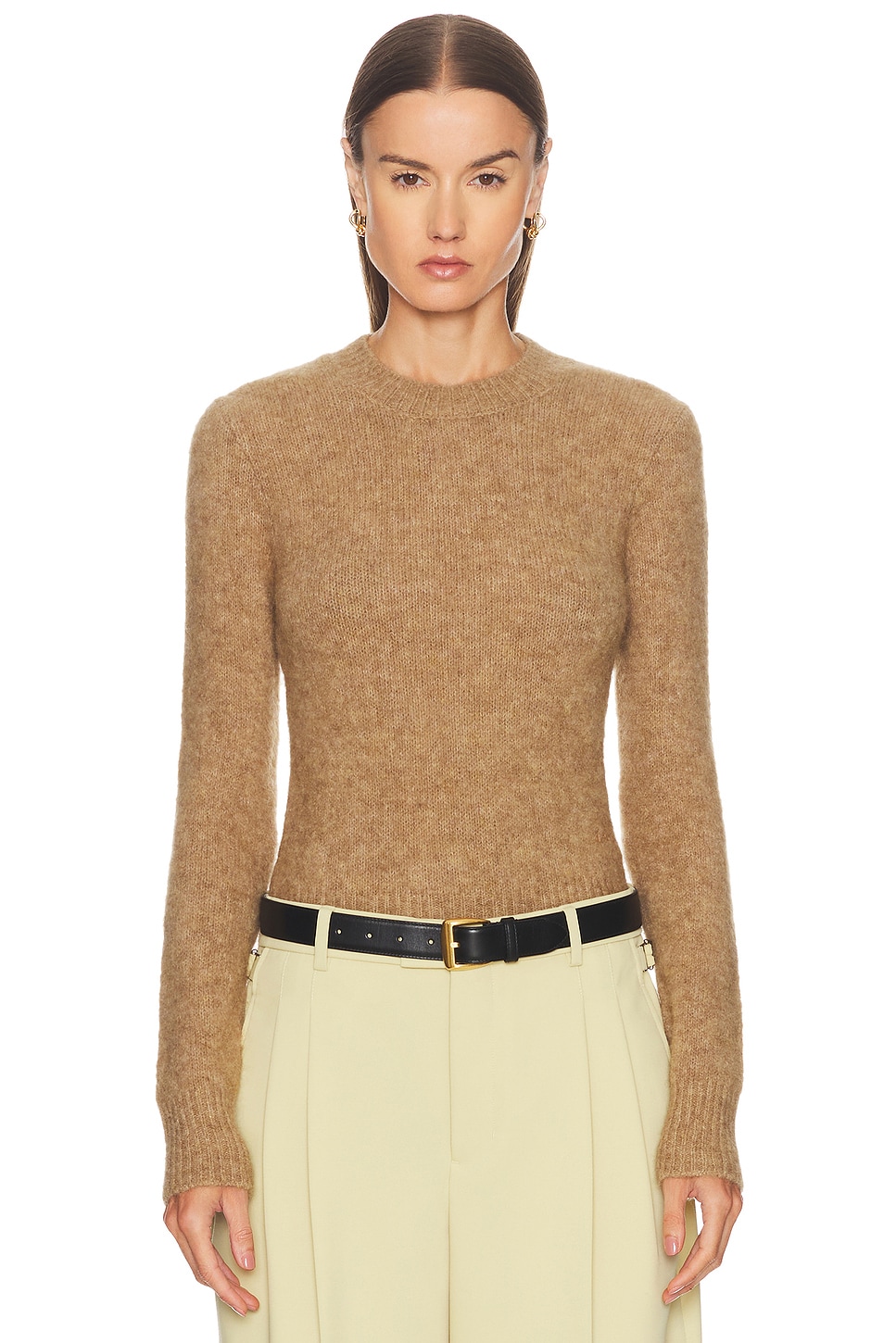 AMI Paris Crewneck Sweater in Camel - Taupe. XS also in
