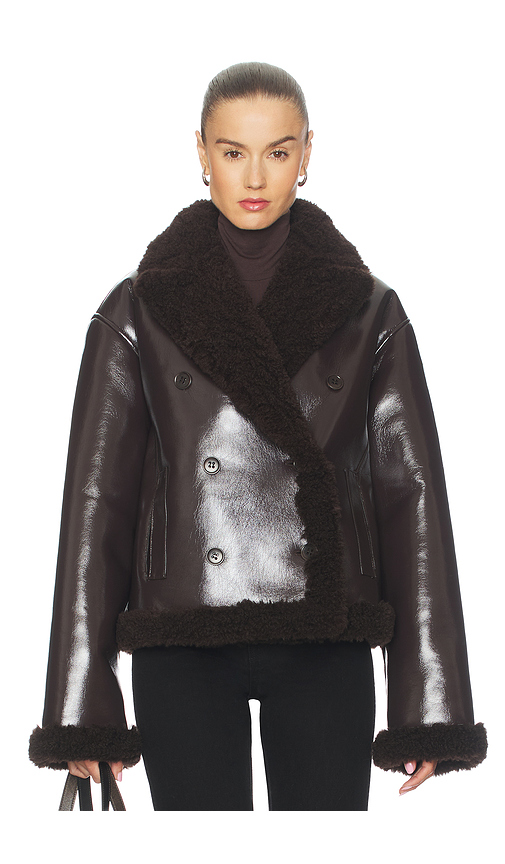 L'Academie by Marianna Nalani Reversible Faux Leather Jacket in Chocolate. XL. Also in L, M, S