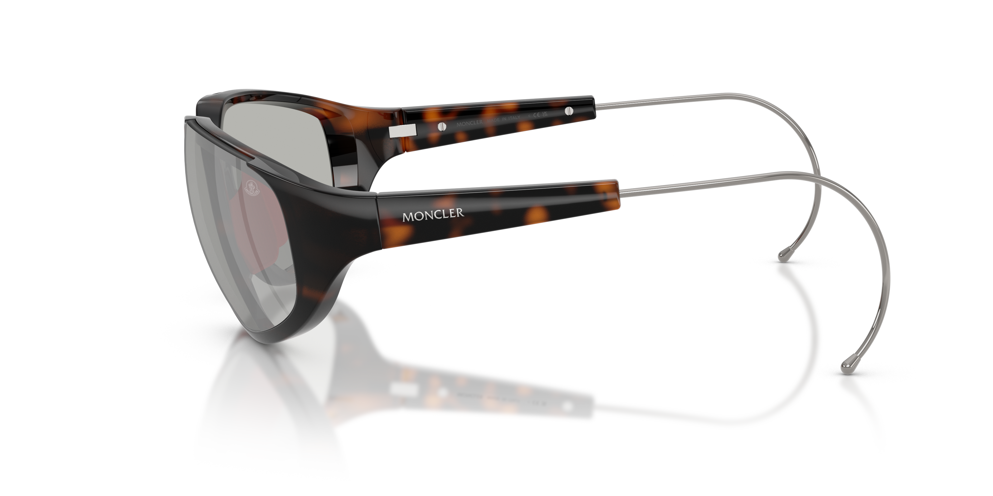 Moncler Unisex Moncler ME8008 LASZER 50218V Sunglasses Injected Turtle Silver Geometric Norma