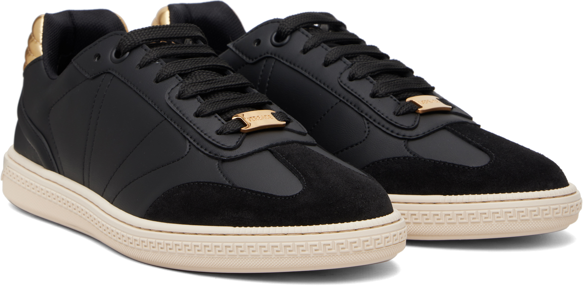 Black Greca Court Faux-Leather Sneakers