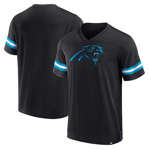 Men's Fanatics Black Carolina Panthers Jersey Tackle V-Neck T-Shirt