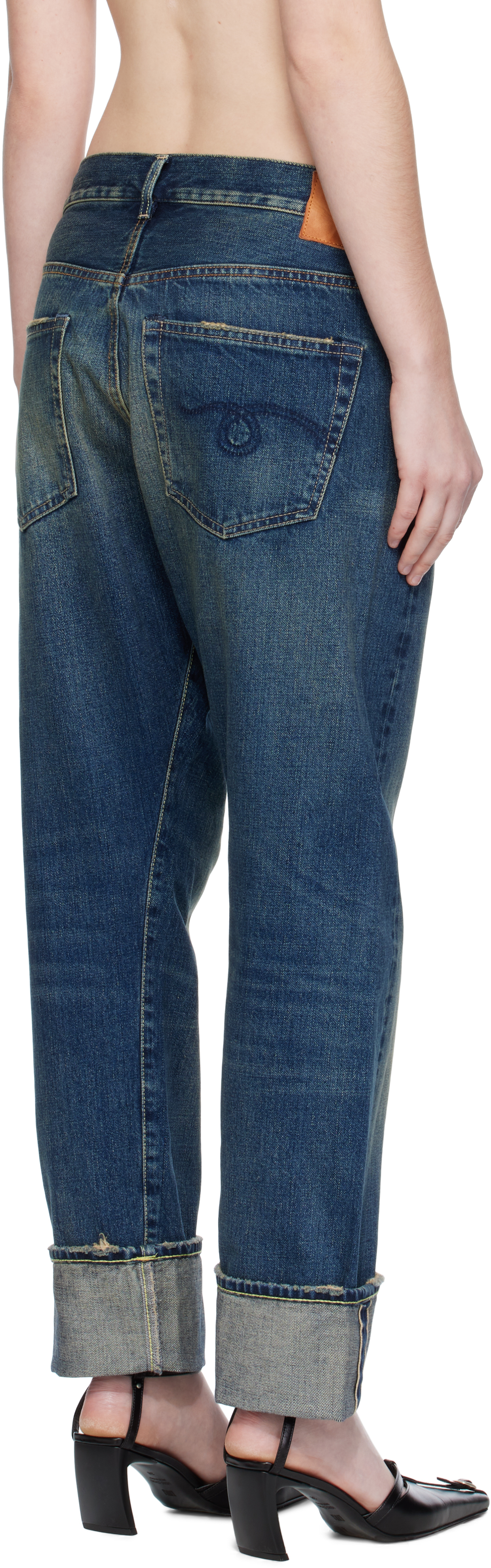 Blue Cuffed Crossover Jeans
