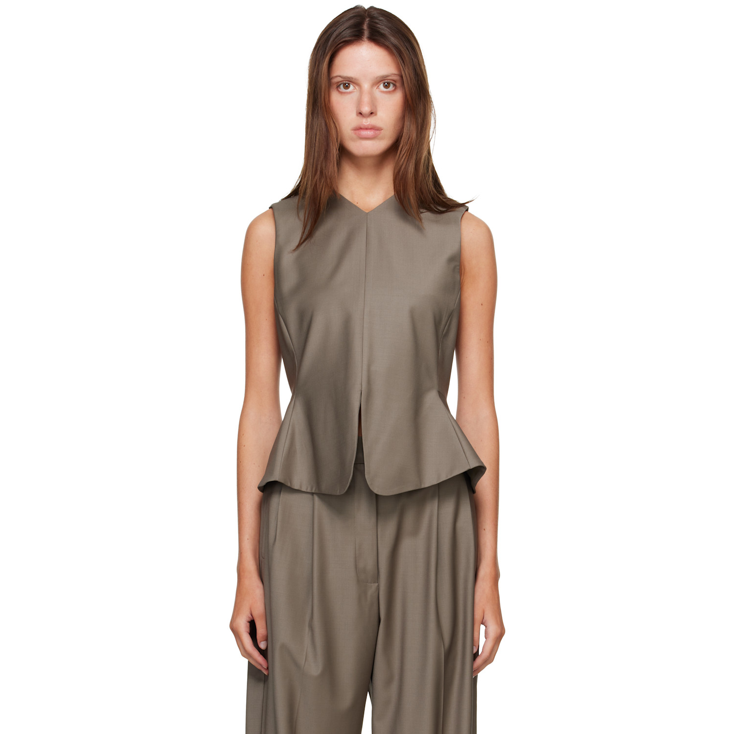 Beige Tailored Peplum Top