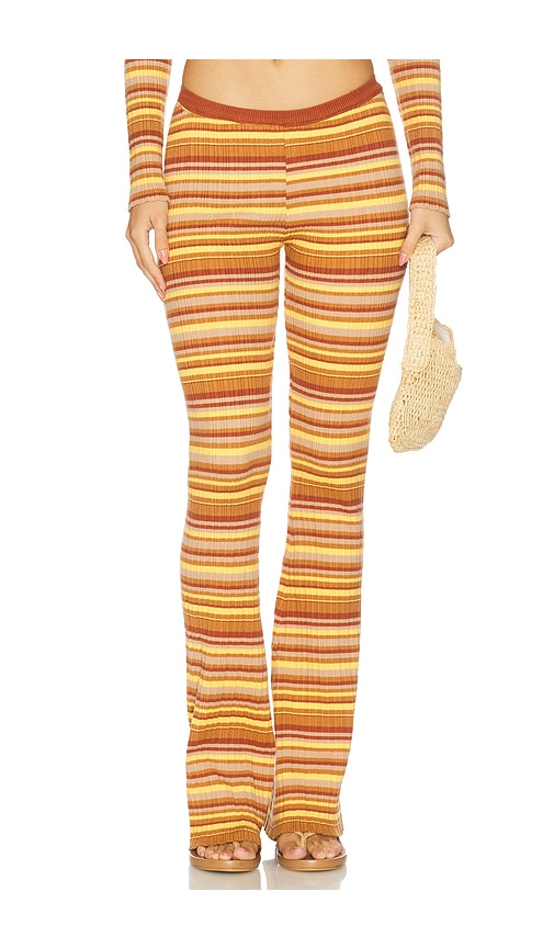 Bananhot Ann Pant in Toffee Rib Stripes - Tan,Rust. M/L also in