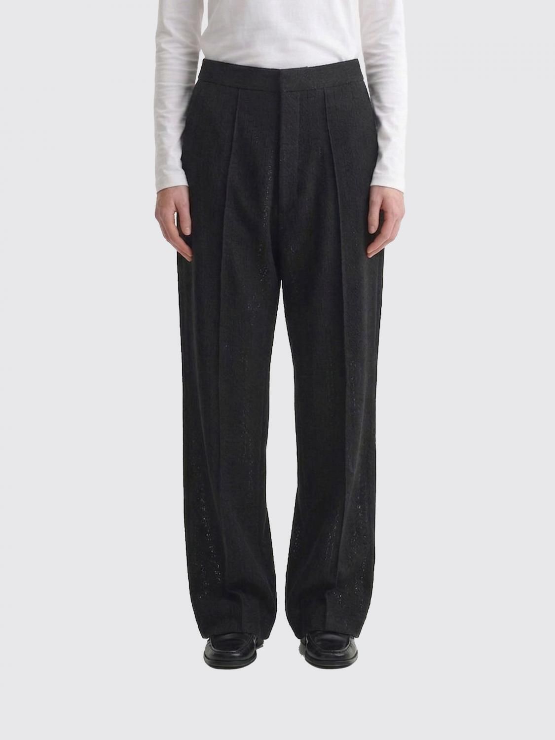 Wide-Leg Pleated Trousers — Black