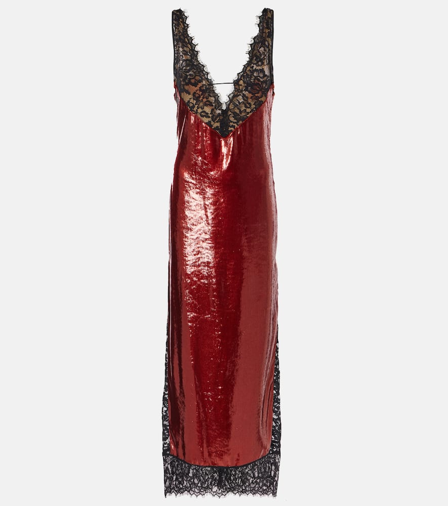 Lace-trimmed sequined gown