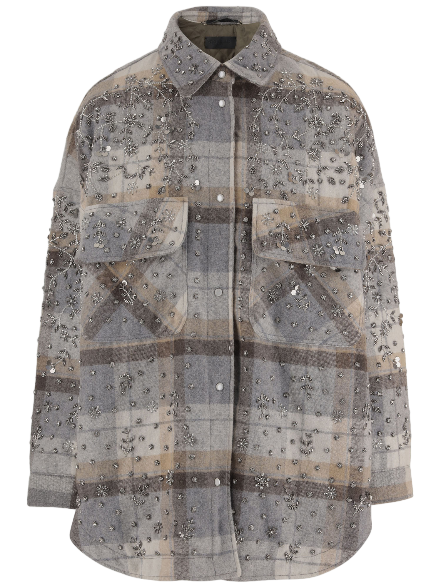 Wool Blend Shirt Jacket With Floral Embroidery