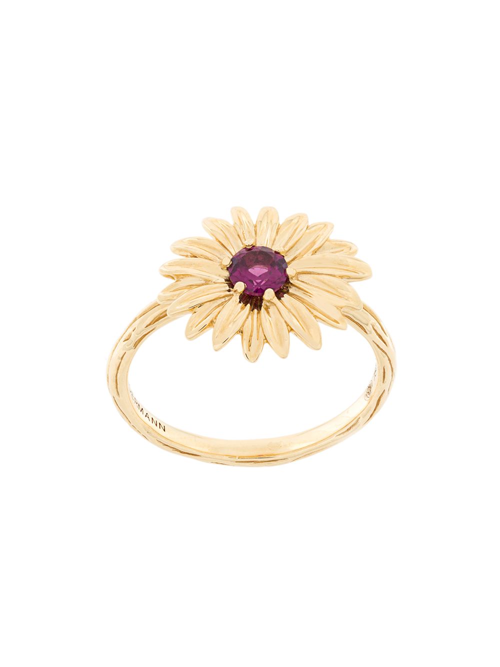 18kt yellow gold garnet flower ring - Metallic