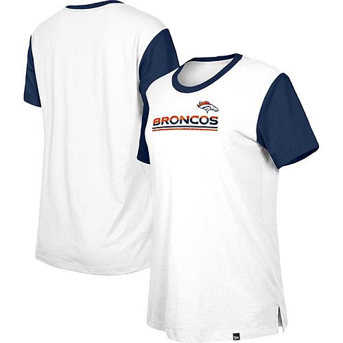 Women's New Era White/Navy Denver Broncos Third Down Colorblock T-Shirt