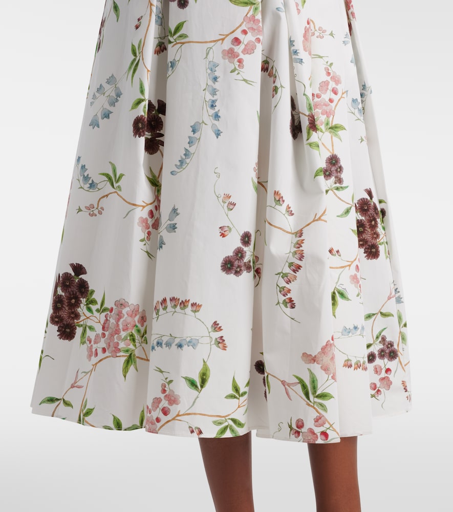 Floral pleated cotton poplin midi skirt